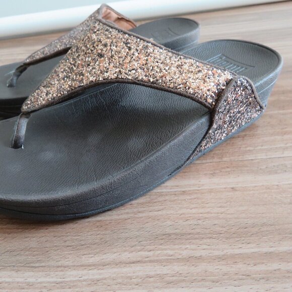 FITFLOP Lulu Chocolate Metallic Glitter Flip Flop Thong Sandals - Size US 7 - Picture 3 of 16